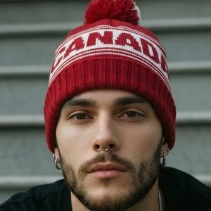 Canada Text Pattern Pom-Pom Winter Hat